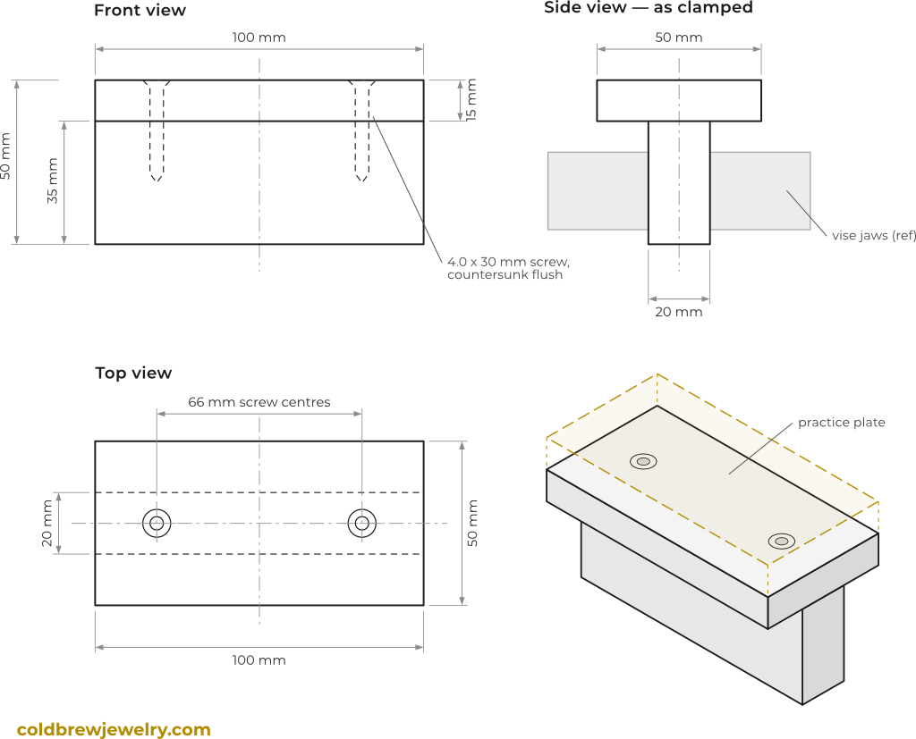 Wooden workholding block with 100 mm base