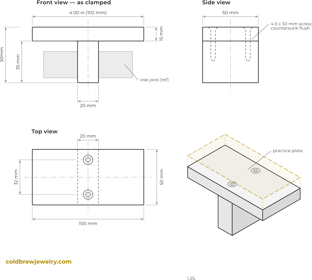 Wooden workholding block with 50 mm base